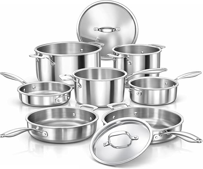 Nuwave Stainless Steel 9-Piece Pro-Smart Cookware Set, Space Saving Nestable Design, Heavy-Duty Tri-Ply, Dishwasher & Oven Safe, Ergonomic Stay-Cool Handles, Induction-Ready & Works on All Cooktops
