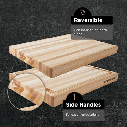 Large Wood Cutting Board from North American Maple - A Butcher Block That Comes with Juice Groove for Cutting Meat and Juicy Veggies Easily- Maple Chopping Board - 20x16x1.5 inches
