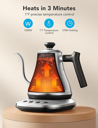 GoveeLife Smart Electric Kettle, 0.8L WiFi Gooseneck Kettle Compatible with Alexa, 5 Modes for Use, 3-minute Fast Heating and 2H Keep Warm, Auto-Shut off for Safety, Stainless Steel, Silver