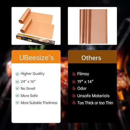 UBeesize 4 Pack Thickened Copper Oven Liners for Bottom of Oven BPA & PFOA Free, Reusable 16x24 Inch Heavy Duty Non Stick Teflon Oven Mats, Fit Electric Gas Toaster Convection Microwave Ovens Grills