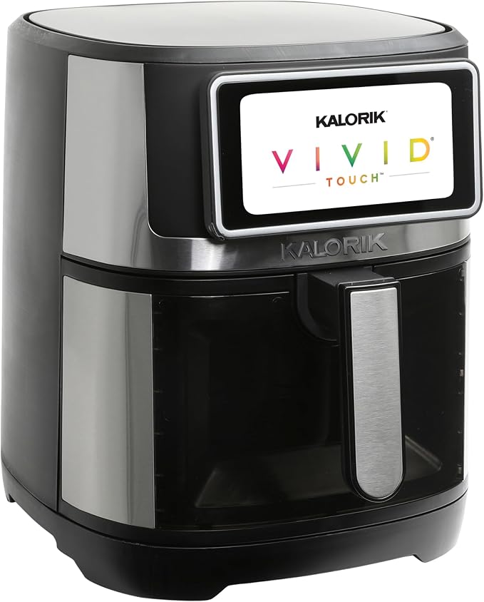 Kalorik Air Fryer VIVID TOUCH Series 7 Quart Capacity with High-Resolution Touchscreen 200 Cooking Presets in 12 Food Categories with View Window, 1500-Watts, Stainless Steel