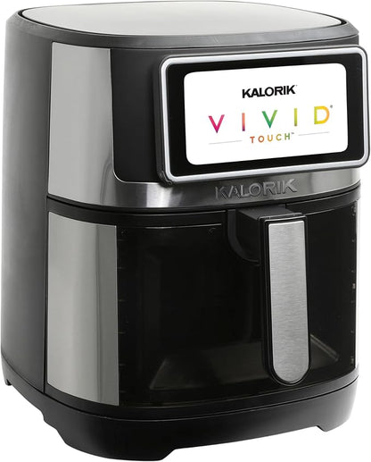 Kalorik Air Fryer VIVID TOUCH Series 7 Quart Capacity with High-Resolution Touchscreen 200 Cooking Presets in 12 Food Categories with View Window, 1500-Watts, Stainless Steel