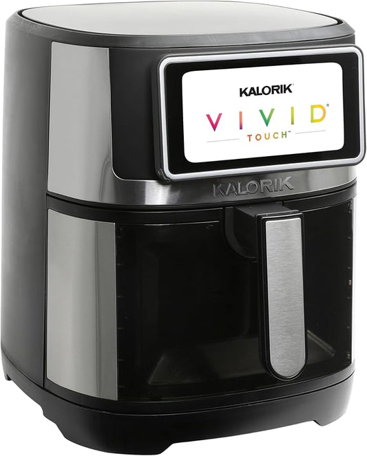 Kalorik Air Fryer VIVID TOUCH Series 7 Quart Capacity with High-Resolution Touchscreen 200 Cooking Presets in 12 Food Categories with View Window, 1500-Watts, Stainless Steel