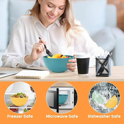 Unbreakable Cereal Bowls Set of 8, 26 Oz Wheat Straw Bowl Sets, Microwave & Dishwasher Safe Bowls for Kitchen, Reusable Plastic Bowl for Soup, Salad, Rice, Snack, BPA Free, Multicolor