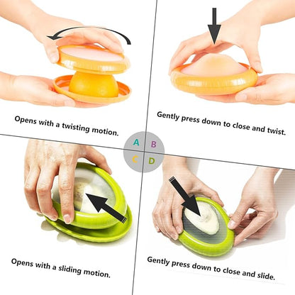 SOOPLEU Avocado Saver & Onion Storage – 4-Pack Reusable Produce Containers for Fridge – Help Reduce Food Waste Keepers for Tomato, Garlic, Lemon, and Cut Fruits
