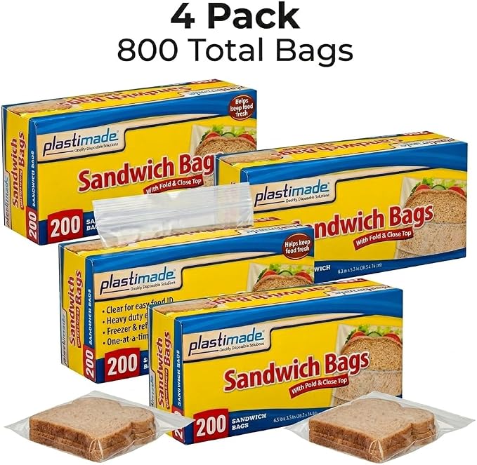 Sandwich Bags With Fold & Close Top (6.5 in X 5.5) in 200 Count Pack of 4