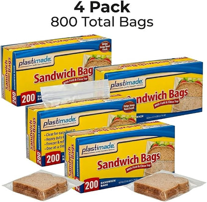 Sandwich Bags With Fold & Close Top (6.5 in X 5.5) in 200 Count Pack of 4
