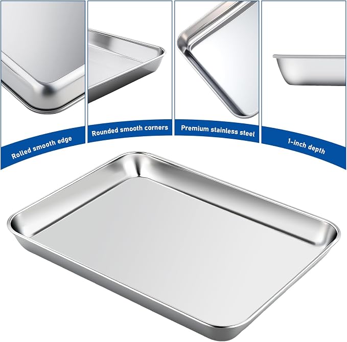 Baking Sheet with Rack Set,10.2 Inch Stainless Steel Baking Pan Tray Cookie Sheet with Cooling Racks,Nonstick Bacon Cookie Trays for Cooking Roasting,Dishwasher Safe,Heavy Duty & Easy Clean