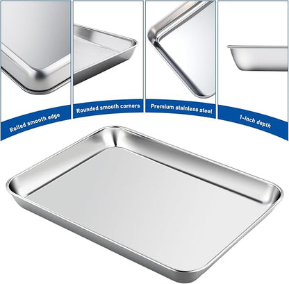 Baking Sheet with Rack Set,10.2 Inch Stainless Steel Baking Pan Tray Cookie Sheet with Cooling Racks,Nonstick Bacon Cookie Trays for Cooking Roasting,Dishwasher Safe,Heavy Duty & Easy Clean