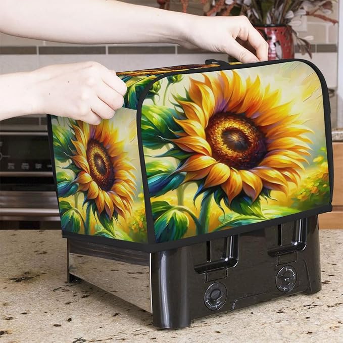 Toaster Cover 4 Slice Wide Slot Sunflower Floral FlowerBread Toaster Oven Dustproof Cover Small Appliance Kitchen Covers Dust and Fingerprint Protection for Women Gift 4 Slice