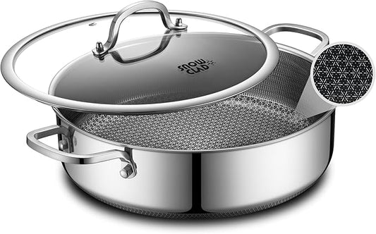 Saute Pan,Hybrid Non Stick 6.5 Quart Everyday Braiser pan,Chicken Fryer, PFOA Free Cookware,12.5 inch Deep Frying Pans with Lid,Dishwasher and Oven Safe,Works on Induction,Ceramic and Gas Cooktops