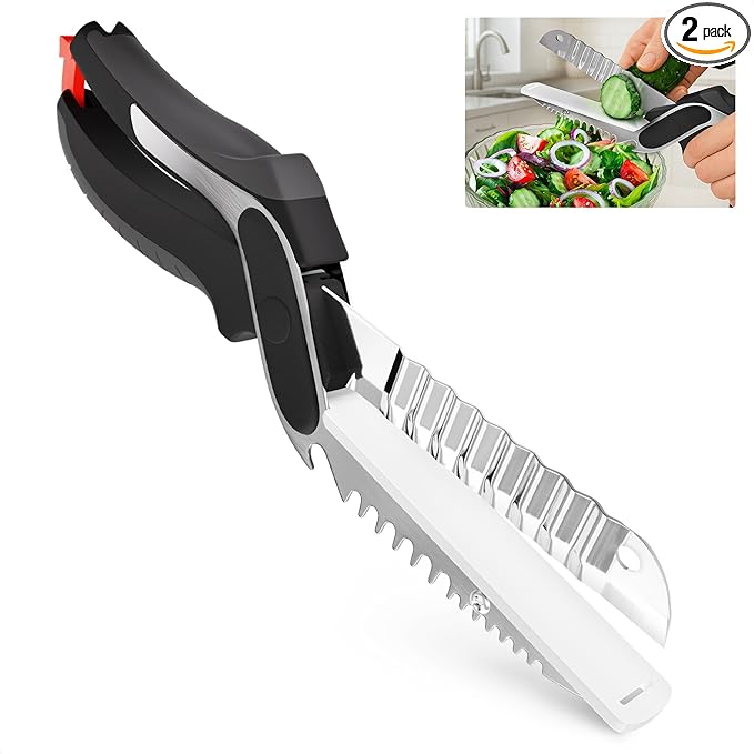 7-in-1 Cutting Board Scissors for Food - Heavy Duty Vegetable Scissors Food Cutter with Ribbed Blades, Chopping Board, Spring Assist, Safety Lock, Dishwasher Safe, Suitable for Meat & Vegetables