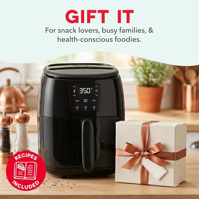 Dash Tasti-Crisp™ Digital Air Fryer – 2.6 Quart Small Compact Mini Air Fryer for French Fries, Nuggets & More, 1-2 People, Auto Shut Off, Adjustable Temp, Dishwasher Safe Parts - Black