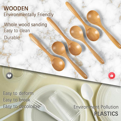 6 PCS Wooden Spoons for Honey, 6.7 inch Small Wooden Spoons - Terrific for Tea, Coffee & Soup, Little Schima Wood Serving Table Spoon Set, Bulk Bamboo Teaspoon for Eating with Unique Design