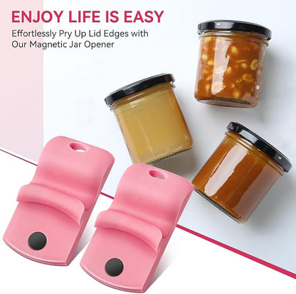 2 Pack Canning Jar Opener with Magnets, Mason Jar Opener For Canning Lids, Regular and Wide Mouth Lids, Powerful Magnet for Easy Refrigerator Storage, Releases Vacuum Seal– Patent Pending(Pink)