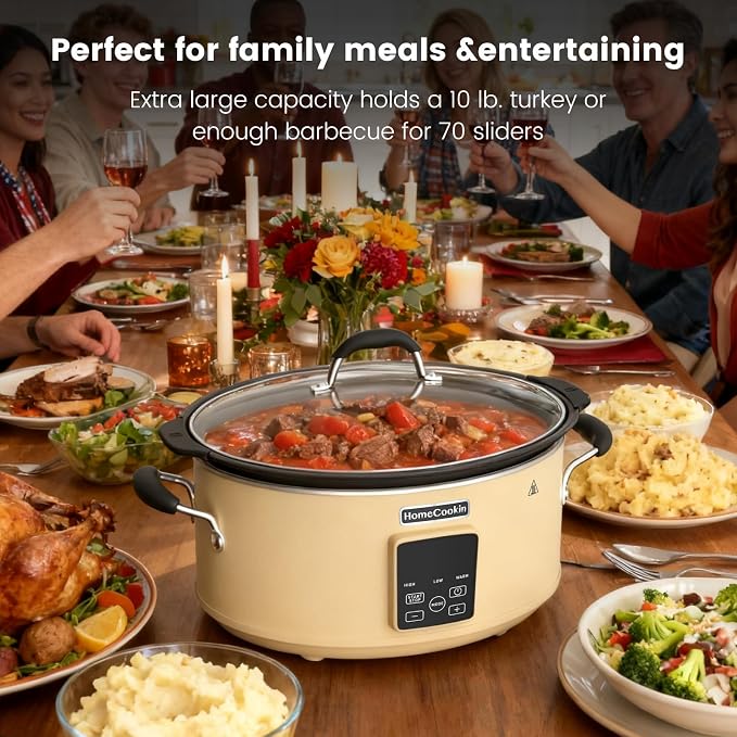 HOMECOOKIN Slow Cooker, Extra Large 10 Quart Programmable Slow Cookers, Dishwasher Safe Glass Lid & Crock, Kitchen Appliance for Families and Gatherings, Oatmeal