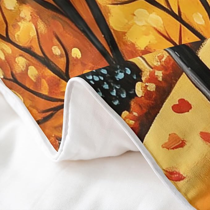 Castle Fairy Fall Countryside 100% Natural Cotton Duvet Cover Queen Maple Leaves Tree Comforter Cover Autumn Landscape Bedding Set 3 Pcs Bed Cover,Comforter Not Included