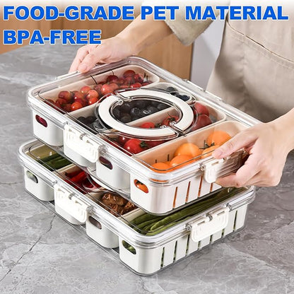 Fruit Storage Containers for Fridge with Lids, Handle and 2 Removable Colanders, Portable Refrigerator Fruit Organizer Bins, BPA-Free Fresh Produce Saver & Food Box for Food, Vegetable, Egg Storage