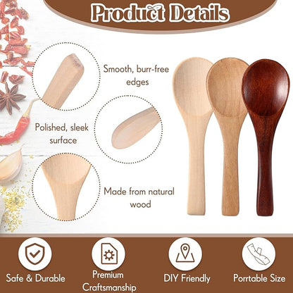 Boao 100 Pcs Small Wooden Spoons, 3.5'' L, Mini Wood Natural Tiny Spoons Wooden Little Teaspoons for Jars Sugar Creamer Honey Spices Salt Kitchen Supplies (Multiple Color)