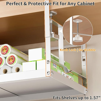 prueBox Under Shelf Storage Basket Organizer Adjustable Hanging Holder with Knob Lock, Heavy Duty Metal Panel for Pantry, Kitchen, Office, Closet, 11.8"-19.3" Wide, White, 1 Pack
