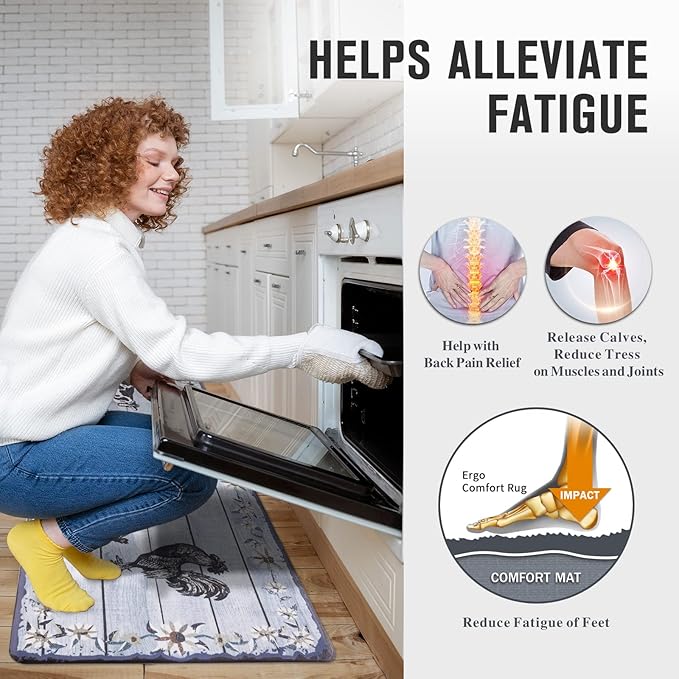 Carvapet Anti-Fatigue Kitchen Floor Mats 2 Piece Set - Cushioned PVC Ergonomic Kitchen Rugs and Mats, Waterproof Stain-Resistant Non-Skid Comfort Mat for Sink Laundry Office, 17"x27"+17"x47"