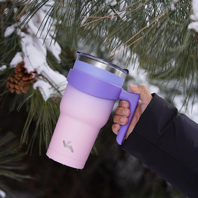 Konokyo 40 oz Tumbler with Handle and 2 Straw 2 Lid, Insulated Water Bottle Stainless Steel Vacuum Cup Reusable Travel Mug,Pastel Sunset