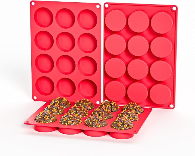2 Inch Round MuffinPan,3 Pcs 12 Cups Egg Bites Silicone Mold,Cupcake Pan Molds For Baking English Muffins and Egg Bites,Cookies,Whoopie Pies,Mini Cakes,Biscuits,Buns