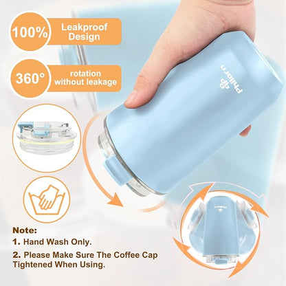 PHILORN Travel Coffee Mug 12 OZ Tumbler, Insulated Coffee Mug with Lid, Coffee Thermos for Hot & Cold Drinks, Leak Proof Coffee Tumbler with Double Wall (LIGHT BLUE)