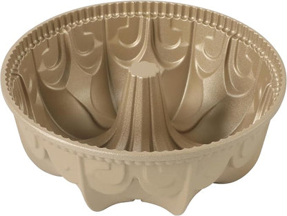 Martha Stewart Dunelle Decorative Fluted Cast Aluminun Round Cake Pan – 10-Cup Nonstick Tube Pan, Champagne Gold Bakeware