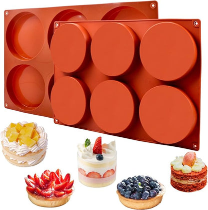2 Pack Large Silicone Molds for Baking/Non-Stick 4 inch 6-Cavity Round Silicone Baking Mold for Whoopie Pie Pan, Corn Bread, Candy, Eggs, Muffin, Soap,