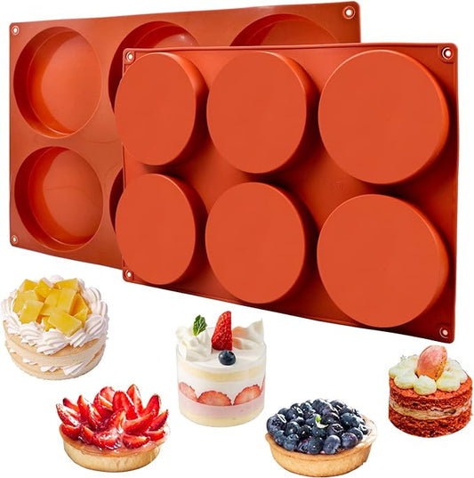 2 Pack Large Silicone Molds for Baking/Non-Stick 4 inch 6-Cavity Round Silicone Baking Mold for Whoopie Pie Pan, Corn Bread, Candy, Eggs, Muffin, Soap,