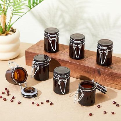 Norme 12 Pack 1.7oz Amber Airtight Mini Glass Jars with Lids, Cylinder Food Storage Container Airtight Food Wire Clip Fastening for Flour Kitchen Sugar Cereal Kitchen Canning Pickling Mason Jars