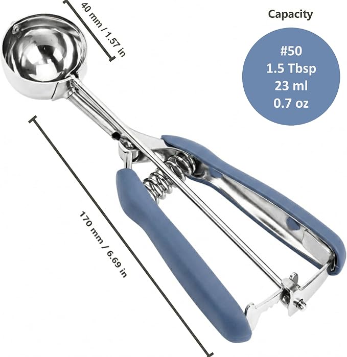 Ice Cream Scoop, 18/8 Stainless Steel Cookie Scoop, Cookie Scoops for Baking, 1.5 Tbsp/ 23ml/ 0.7 oz Cookie Dough Scoop, Cookie Scooper for Baking (#50 Midnight Blue)