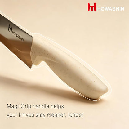 White Knife Set, 14 Pieces Kitchen Knife Set with Knife Sharpener, Knife Set with Block, High Carbon German Stainless Steel Knives Set