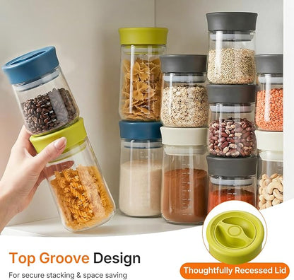 Airtight Glass Jar with Rotary Lid, 27oz Borosilicate Food Storage Jar with Measurement Marks, Wide Mouth Pantry Canister for Coffee Beans, Oats, Rice, Sugar, Snack, Sourdough Starter, Flour