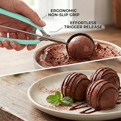 Cookie Scoop, 18/8 Stainless Steel Cookie Scooper, Cookie Scoops for Baking, 1 Tbsp/ 15 ml / 0.5 oz Cookie Dough Scoop, Ice Cream Scooper with Trigger Release, Cookie Scooper for Baking(Mint Green)…
