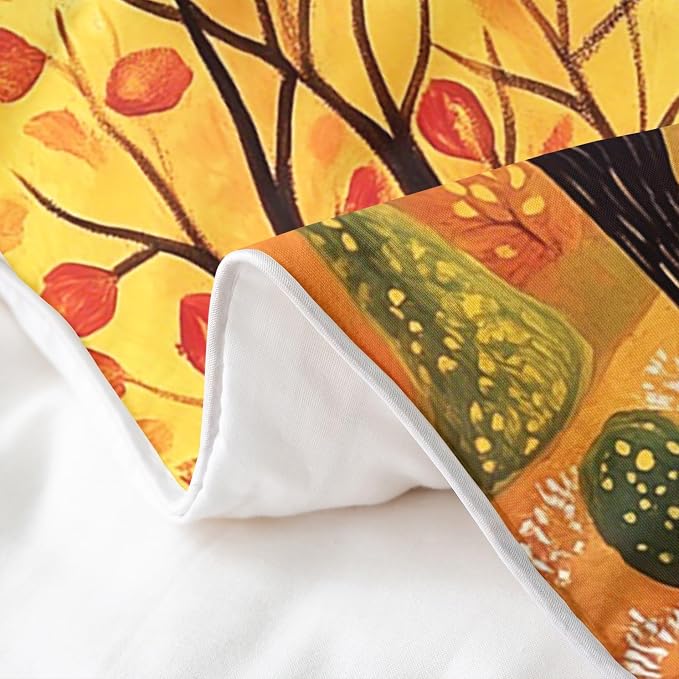 Autumn Rustic Farmhouse 100% Natural Cotton Duvet Cover Set (No Comforter) King Cartoon Landscape Painting Comforter Cover 3 PCS Maple Leaves Tree Bedding Set for Bedroom Birthday Gifts