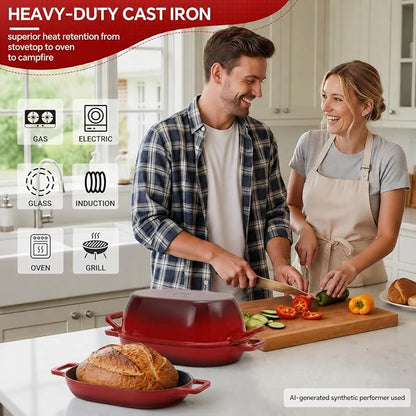 Northriver Casting Enameled Cast Iron Oval Dutch Oven for Bread Baking，12"x8" Bread Pot with Lid，Ideal for Sourdough, Artisan Loaves & Family Meals，5 Qt
