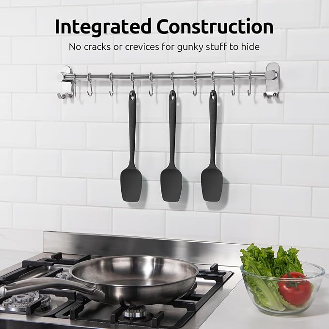 U-Taste Silicone Spoon Spatula Set: 480ºF Heat Resistant Food Grade Flexible Rubber Spoonula, Nonstick Cooking Mixing Scooping Kitchen Baking Scraper Utensils Set of 3 for Pan, Pot, Bowl (Black)