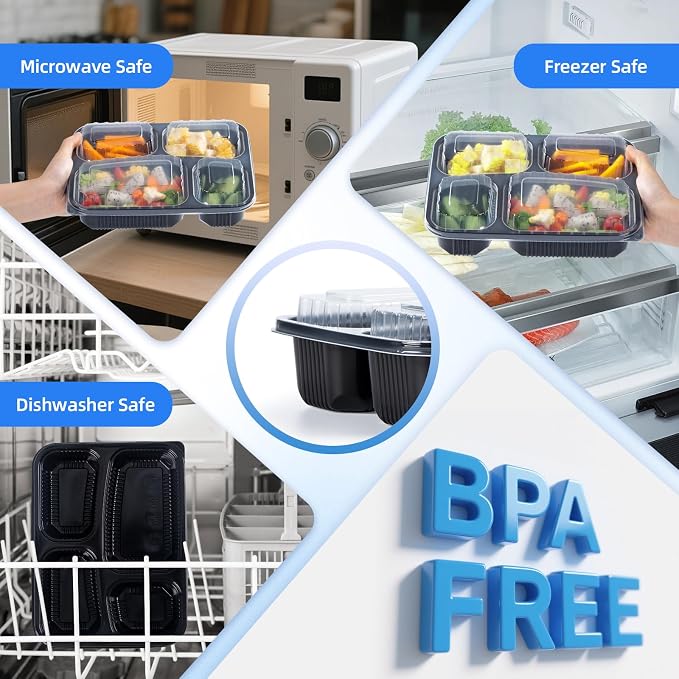 YANGRUI Meal Prep Containers 40 Pack 34 oz - Shrink-Wrapped No Pre-Wash | 4 Compartment Leak-Resistant Bento Box | BPA Free Shatterproof PP | Microwave Safe To-Go Food Storage for Leftovers & Parties