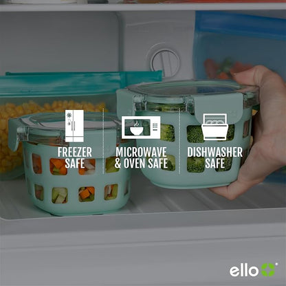 Ello Duraglass Glass Meal Prep Sets Leak-Proof Glass Food Storage Containers with Airtight BPA-Free Plastic Lids, Dishwasher, Microwave, and Freezer Safe