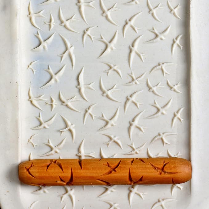 MKM Pottery Tools Wood Hand Rollers for Clay (HR-45 Swooping Swallows)