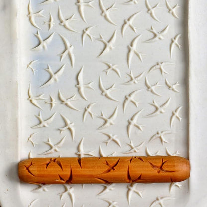 MKM Pottery Tools Wood Hand Rollers for Clay (HR-45 Swooping Swallows)