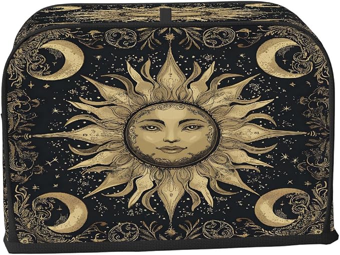 4 Slice Golden Sun Moon Toaster Cover Waterproof Dust Fingerprint Bread Machine Cover Washable Kitchen Appliance Protector For Home Kitchen Bakeware Table Decor Women Gifts