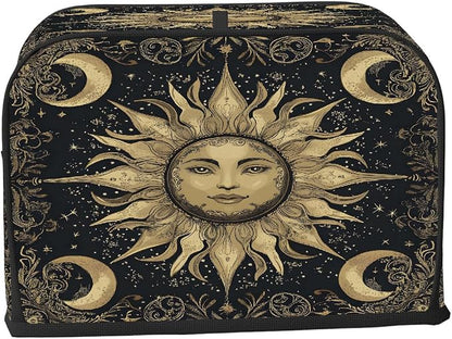 4 Slice Golden Sun Moon Toaster Cover Waterproof Dust Fingerprint Bread Machine Cover Washable Kitchen Appliance Protector For Home Kitchen Bakeware Table Decor Women Gifts