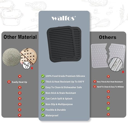 Walfos Silicone Trivets for Hot Pots and Pans - Heat Resistant Hot Pads for Kitchen Counter- Multi-Purpose & Versatile Trivet Mat - Long-Lasting & Flexible Silicone Hot Pad