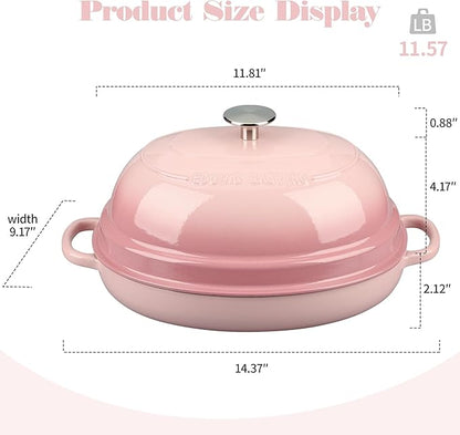 EDGING CASTING Enameled Oval Cast Iron Dutch Oven Pot with Lid, Bread Dutch Oven for Sourdough Bread Baking, Dutch Oven Bread, Bread Oven, 6QT, Pink