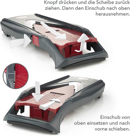 Börner Mandoline Slicer Vital (Profi Set) • Vegetable Slicer with Stainless Steel V-Blade & Dressing Function • 12 Cutting Styles • For Slices, Zoodles, Strips, & Dices in Various Thicknesses