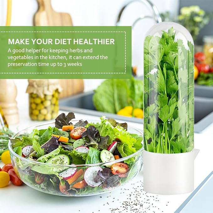 Fresh Herb Saver Cilantro Storage Containers for Refrigerator, Transparent Herbs Saver fits Fridge Asparagus Parsley Mint Leaves, Keeps Greens Vegetables for 2-3 Weeks(SIZE:1 pc)