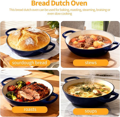 ONKO Dutch Oven For Sourdough Bread Baking, 6QT Enameled Cast Iron Dutch Oven Pot With Lid, Non-stick Sourdough Baking Pan with Bread Dome, Round Ceramic Dutch Ovens Pot with Cloche for Homemade